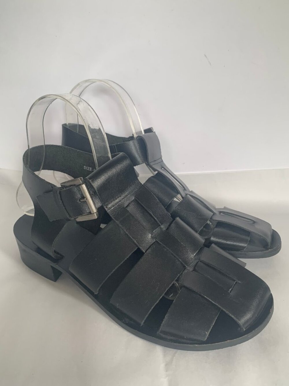 Urban Outfitters Y2K  Grunge Black Fisherman Sandals Buckle Block Heels 8 Preppy
